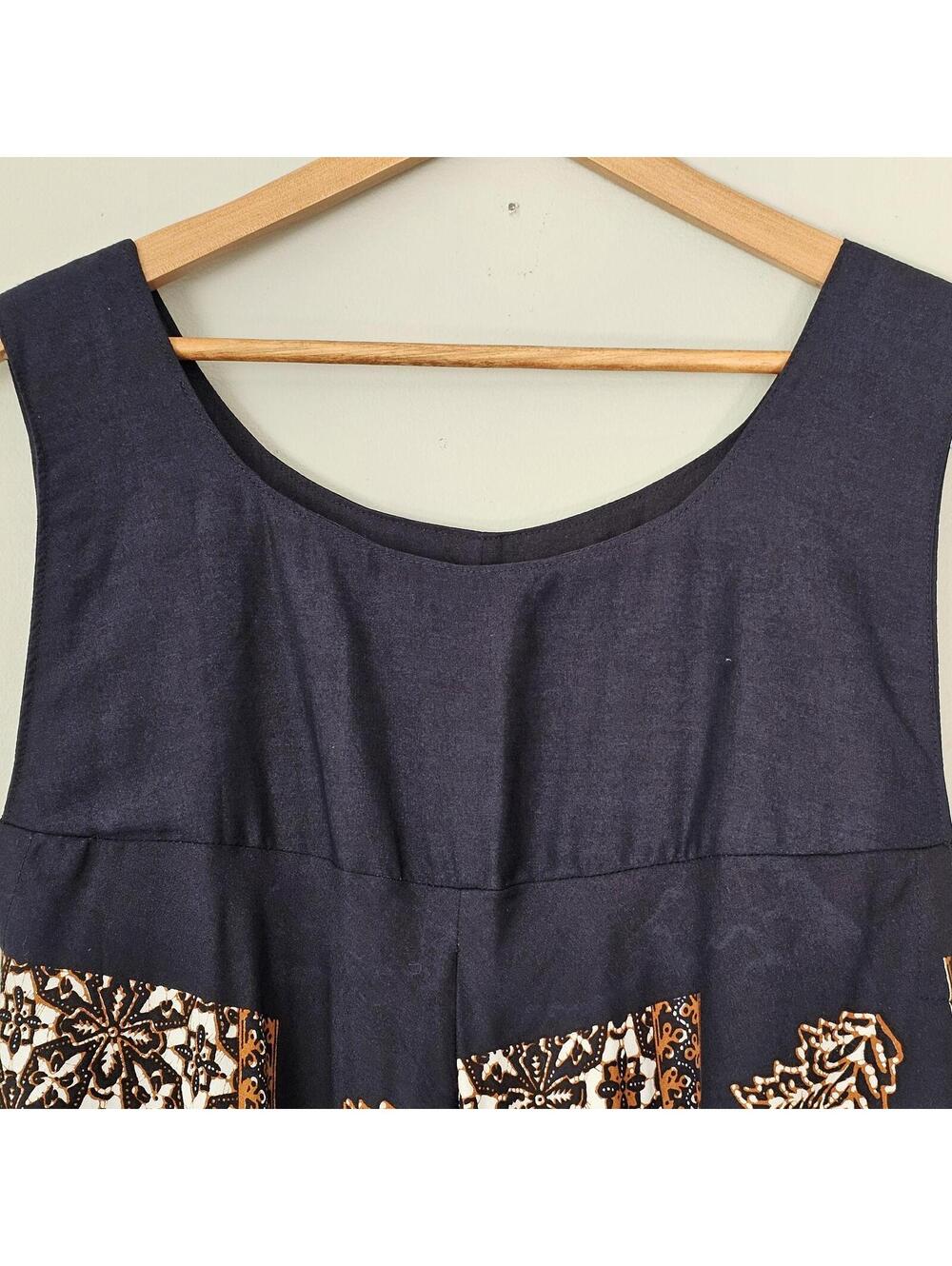 Vintage Indonesian Batik Sundress Wayang Print Cotton Midi Boho Festival Style - Picture 3 of 13